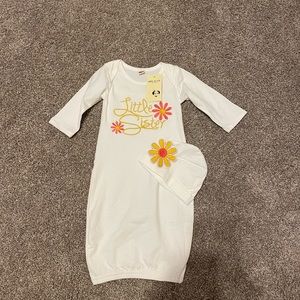 Brand new!!! Boutique gown. Embroidered to say “little sister. Size newborn-6m